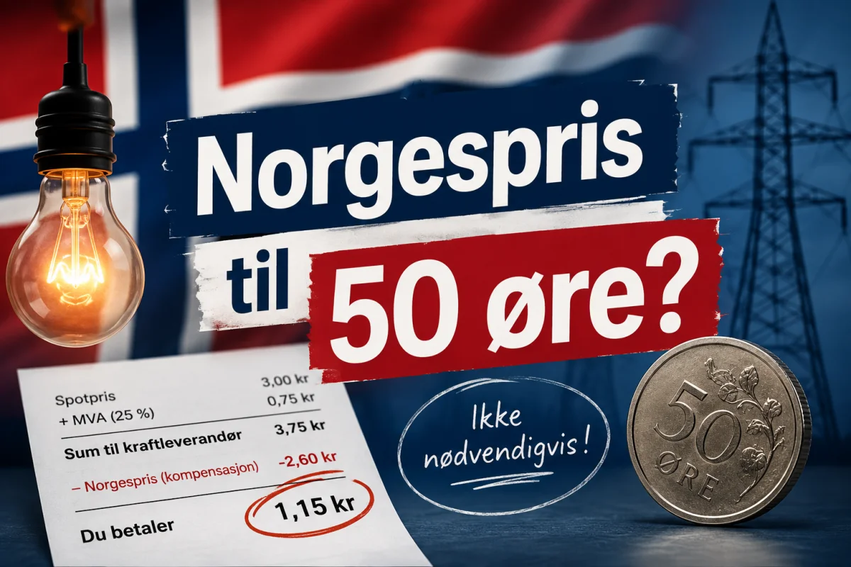 Norgespris forklart med fokus pa at 50 ore ikke alltid blir faktisk sluttpris